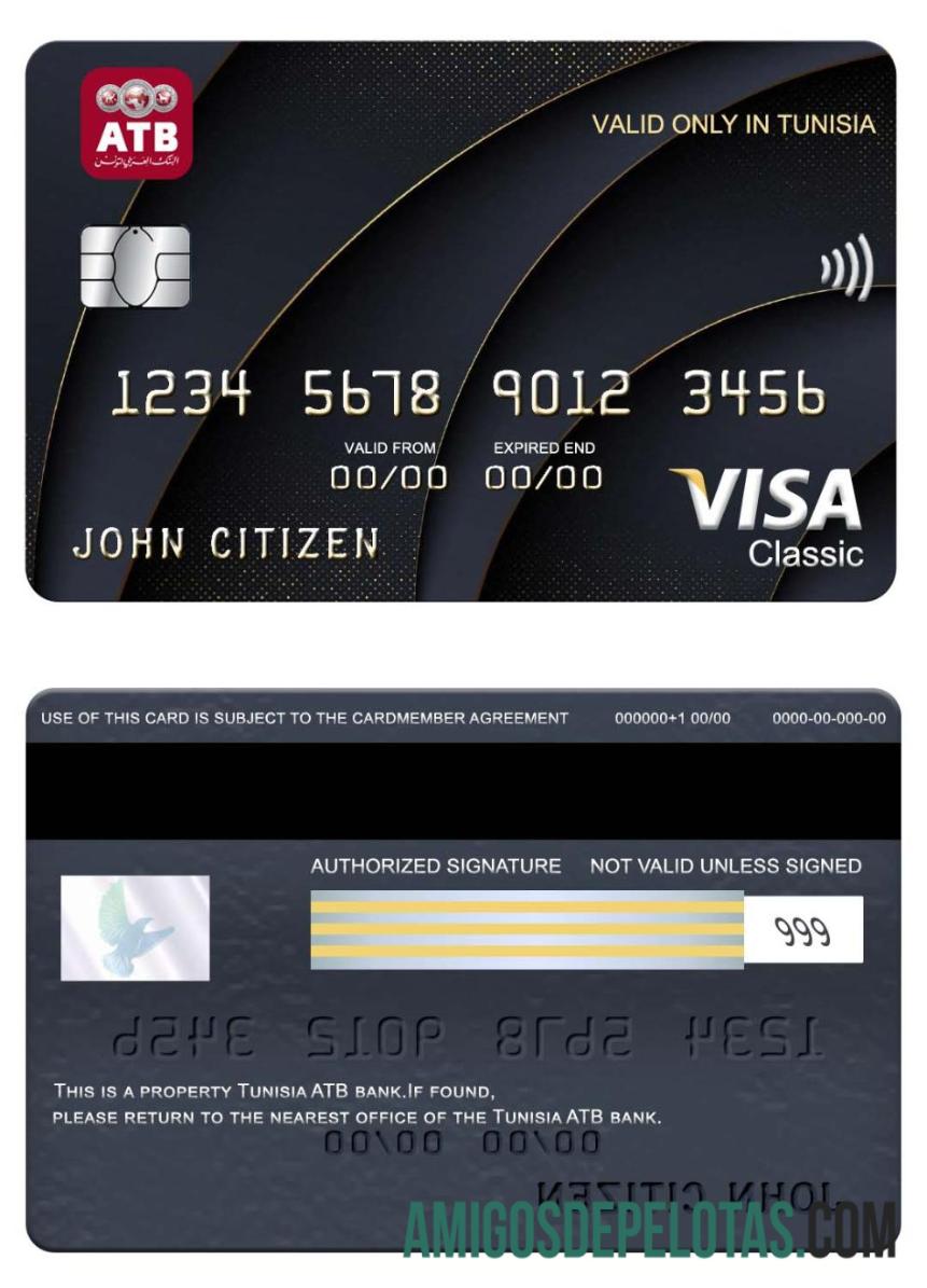 Cartão Tunísia ATB Bank Visa Classic amostra